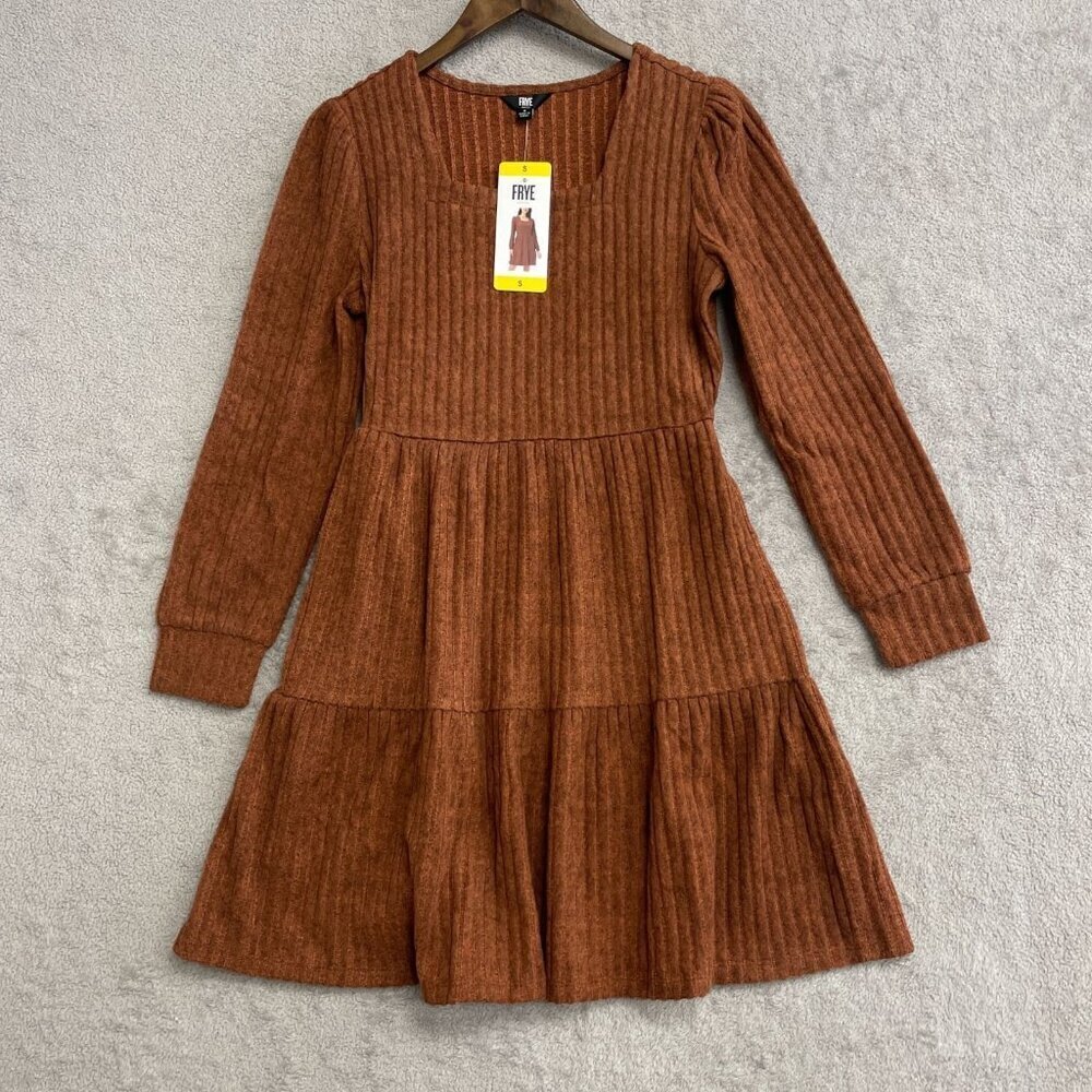 NEW Frye Women's S Ribbed Knit Mini Dress Rust Long sleeve - Picture 6 of 13